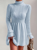 High Neck Pink Mini Sweater Dress , Sweater Dress for Women
