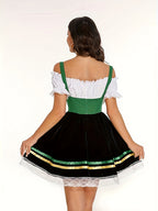 Munich Oktoberfest Off Shoulder Green Waist- Bavarian Dress Folk Style