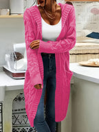 Plus Size, Women's Mid Length Hooded Cardigan with Button-Detail Pockets