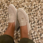 Chic women's leather moccasins with buckle detail