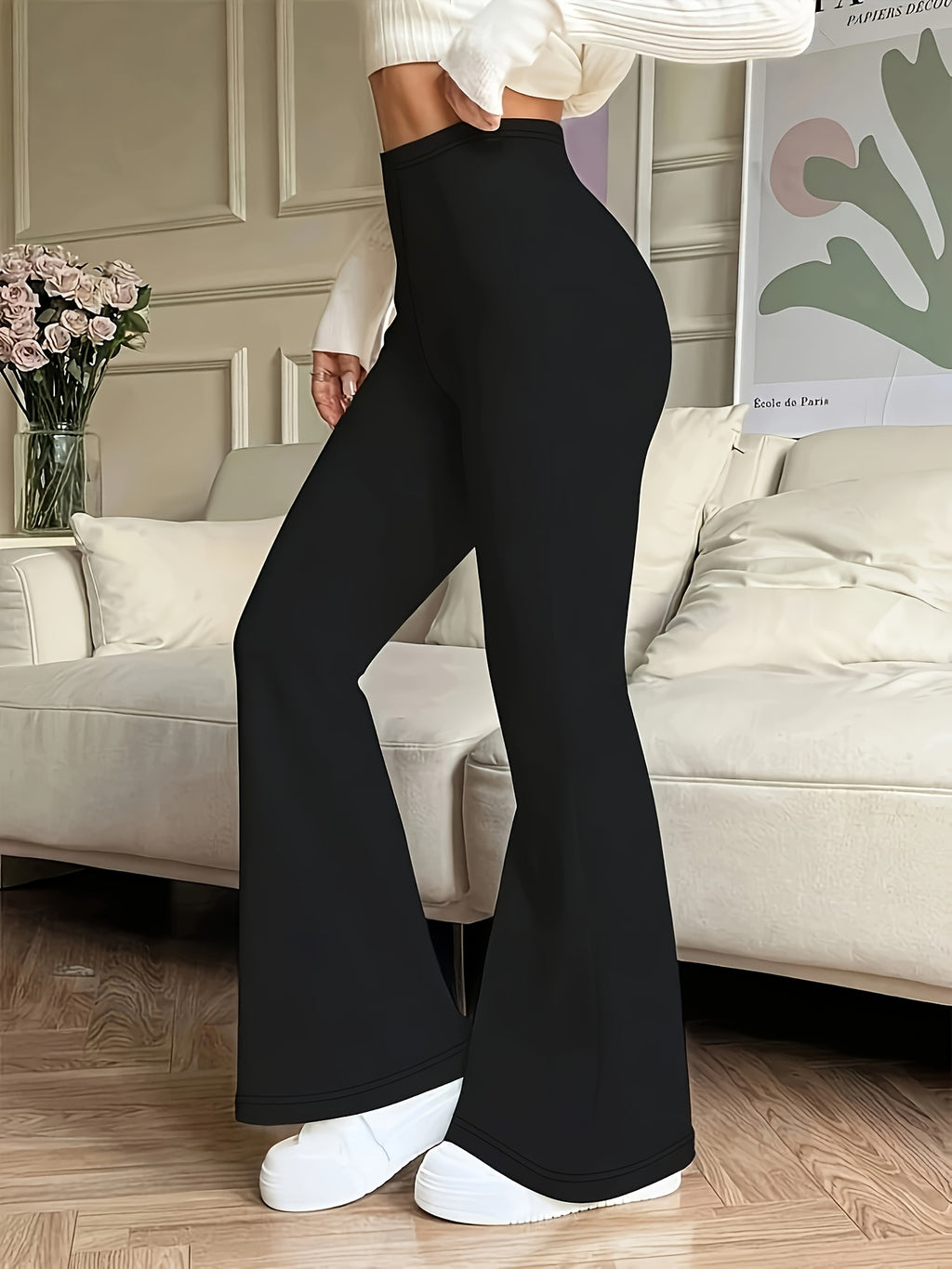 Solid color High waist Elegant Flared Pants for Women