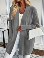 Women's Knit Sweater with Crew Neck and Relaxed Fit - Gray