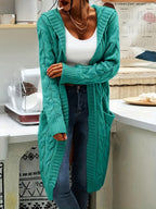 Plus Size, Women's Mid Length Hooded Cardigan with Button-Detail Pockets