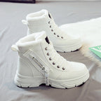 Women's Winter Ankle Boots with Laces and Thick Sole - White