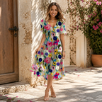 Women's Midi Dress with V Neck | Formal Occasion Summer Dress
