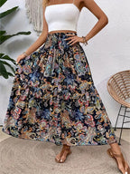 Women's Summer Skirt, A-Line – Chiffon with Floral Print - Print E