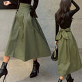 Elegant Pleated Midi Skirt with High Waist | Perfect for Autumn - Army Green