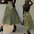 Elegant Pleated Midi Skirt with High Waist | Perfect for Autumn - Army Green