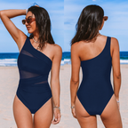 Asymmetrical Tummy Control Swimsuit – Sheer Mesh for Women