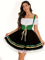 Munich Oktoberfest Off Shoulder Green Waist- Bavarian Dress Folk Style