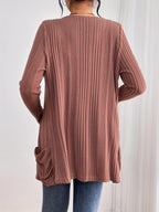 Drop shoulder ribbed cardigan | Soft Knit Open Front Casual Layer