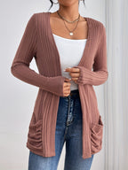 Drop shoulder ribbed cardigan | Soft Knit Open Front Casual Layer