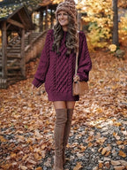 Women's Sweater Midi Dress, Women's Long Sleeve Crew Neck Textured Knitted Dresss