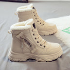 Women's Winter Ankle Boots with Laces and Thick Sole - Khaki