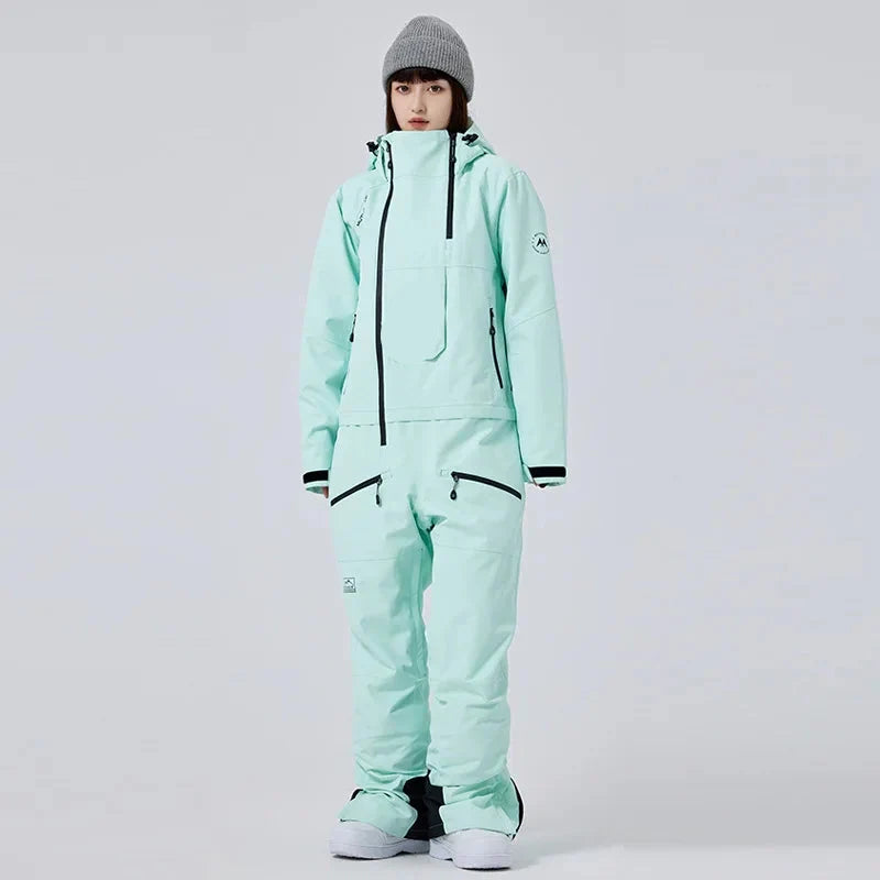 Women's One-Piece Ski Suit – Thickened Waterproof Winter Snowboard Overall - Green