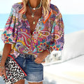 Women's Spring Long-Sleeve Shirt with Mandala Print and Relaxed Fit