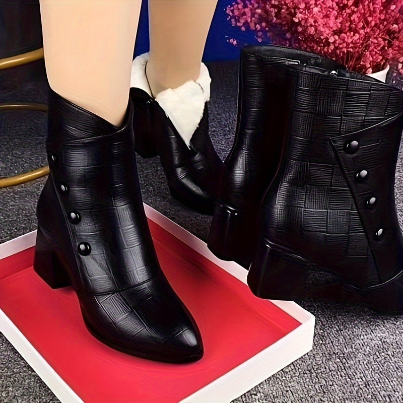 Winter Women's Boots, High Heel Short Ankle Shoes with Chunky Sole