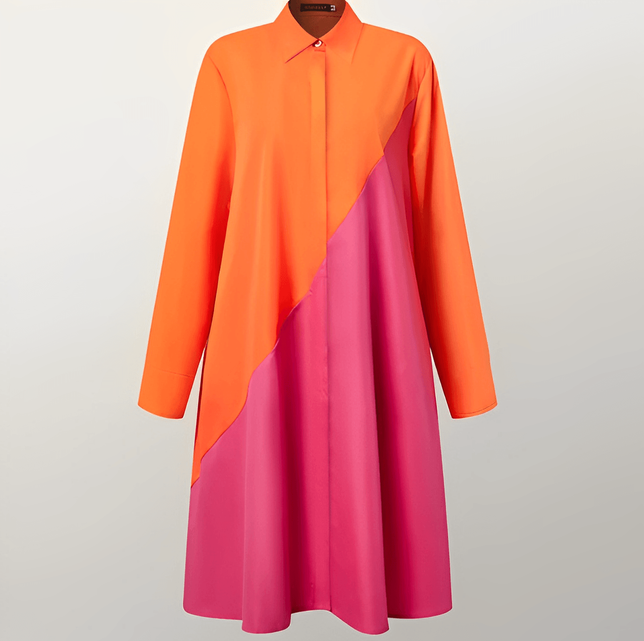 Autumn Dress with Fold-Over Collar | Perfect for Cool Days - Orange-Red