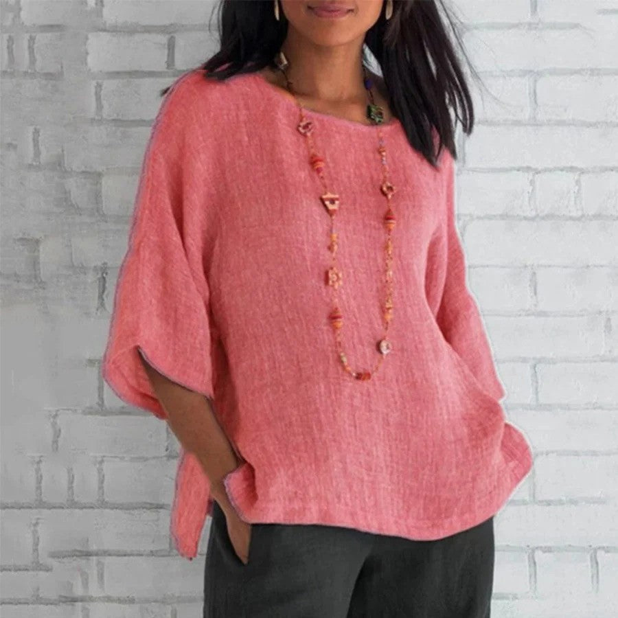 Women's Linen Shirt with Long Sleeves | Perfect for Autumn - Pink