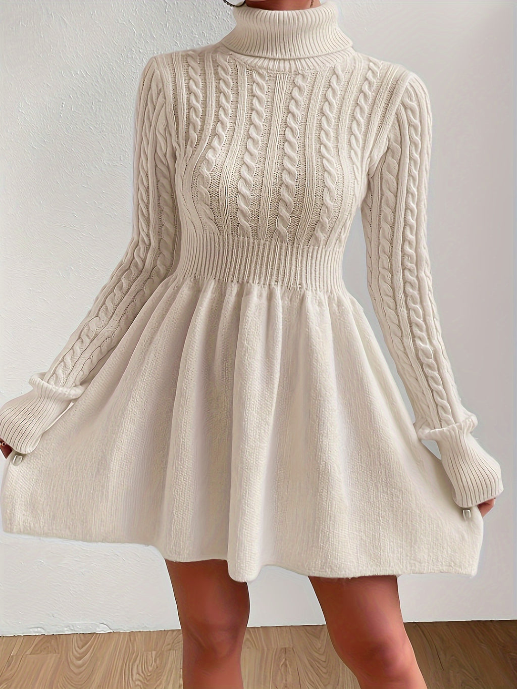 High Neck Pink Mini Sweater Dress , Sweater Dress for Women