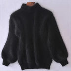 Vintage-Style Angora Sweater with Relaxed Fit and Versatile Design | Perfect for Cold Winter Months - Black