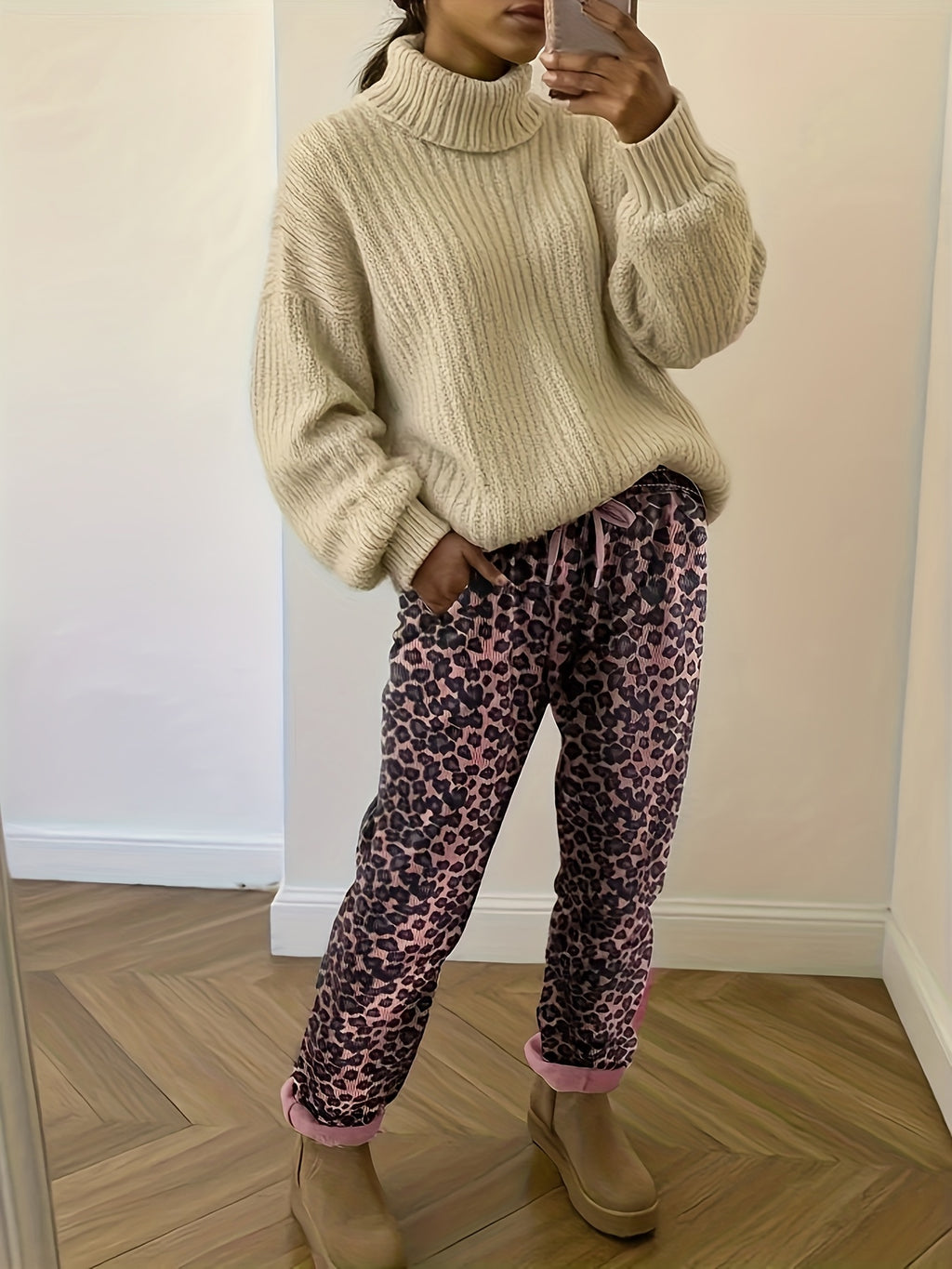 Women's Corduroy Leopard Print Long Pants | Women's Clothing