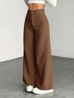 Women's High Waisted Wide Leg Pants Corduroy Textured Casual Washable Trousers
