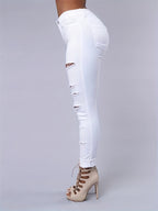 Ripped High Strech Distressed Jeans Solid Color | Women's Slim Fit Denim Pants