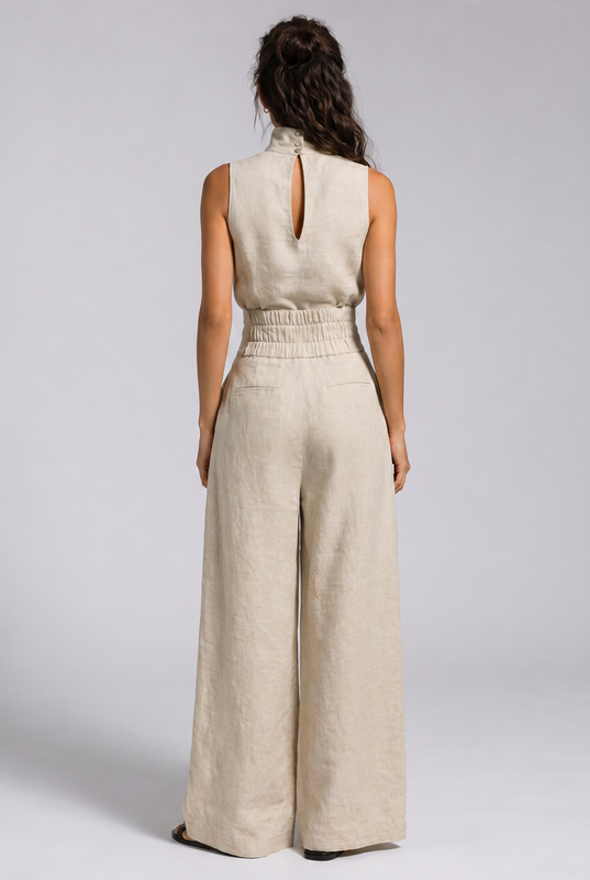 Women's Premium Linen Two Piece Set with Wide Leg Pants Summer Fashion