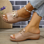 Women's Summer Wedge Sandals with Stability+ Support and Non-Slip Sole - Khaki
