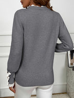 Women'S Cozy Red Ribbed Sweater with Lace Trim Casual Long Sleeve | Texture