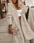 Women's Cardigan with Hood and Extended Cut - Beige