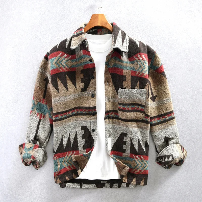 Women's Vintage Shirt with Long Sleeves and Button Placket - Dark Brown