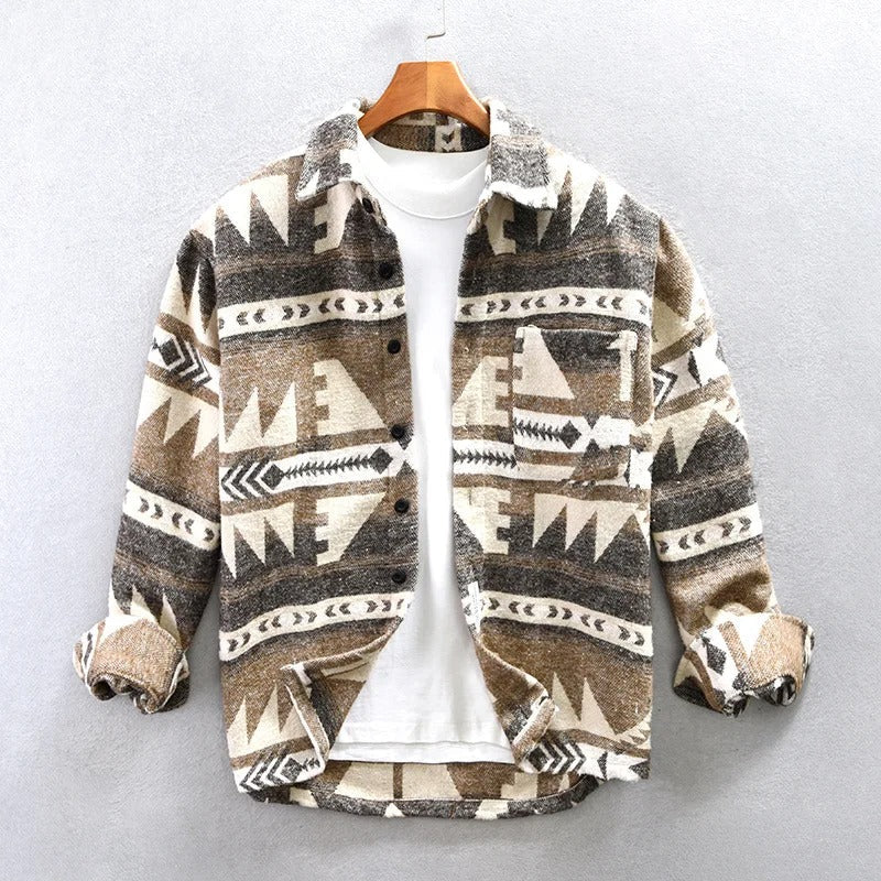 Women's Vintage Shirt with Long Sleeves and Button Placket - Light Brown