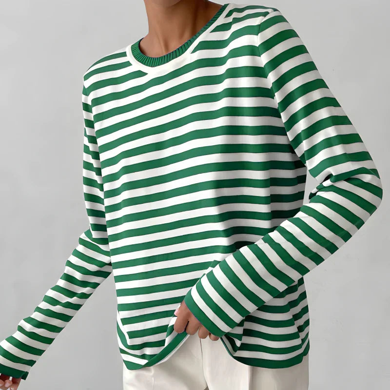 Knit Striped Sweater in Soft Cotton Blend | Perfect for Autumn Days - Green