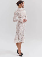 Elegant Lace Dress with Stand Up Collar | Formal Midi Dress