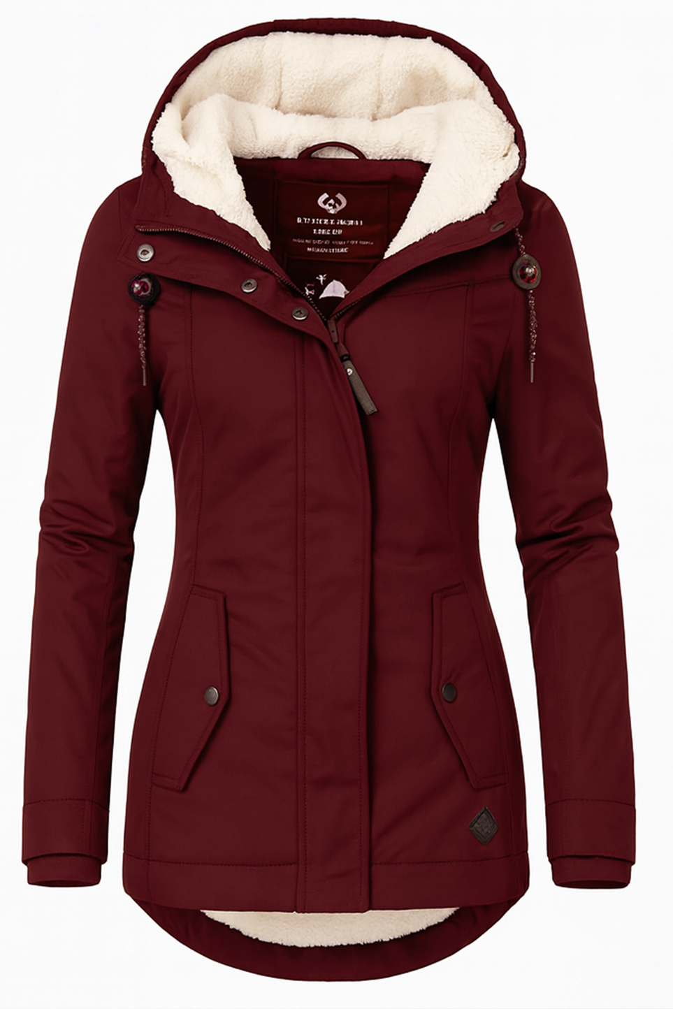 Women's Winter Jacket, Waterproof with Fleece Lining and Detachable Hood - Red