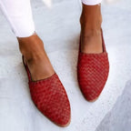Black Women's Woven Flat Mules with Adjustable Slingback Strap – Perfect for Summer - Light Red