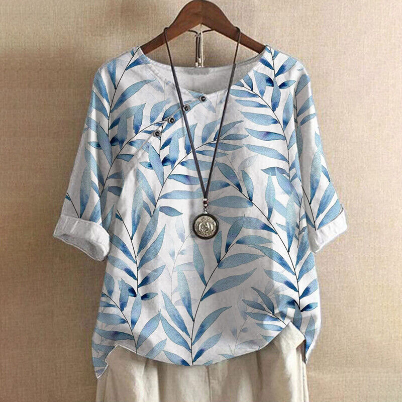 Women's Short-Sleeve Summer Shirt with Floral Pattern and Classic Collar - White