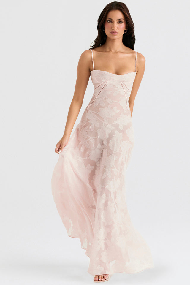 Lace Maxi Dress with Shimmering Fabric | Perfect for Autumn - Pink