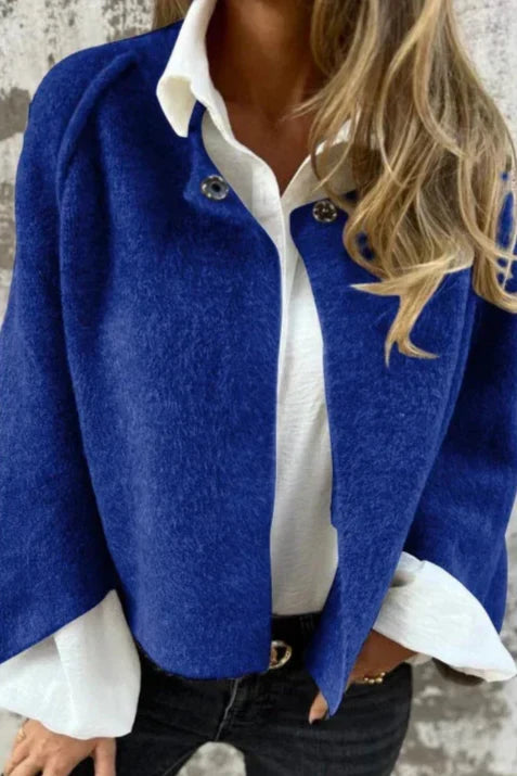 Women's Short Spring Jacket with Flared Sleeves - Blue