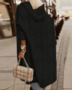 Women's Cardigan with Hood and Extended Cut - Black