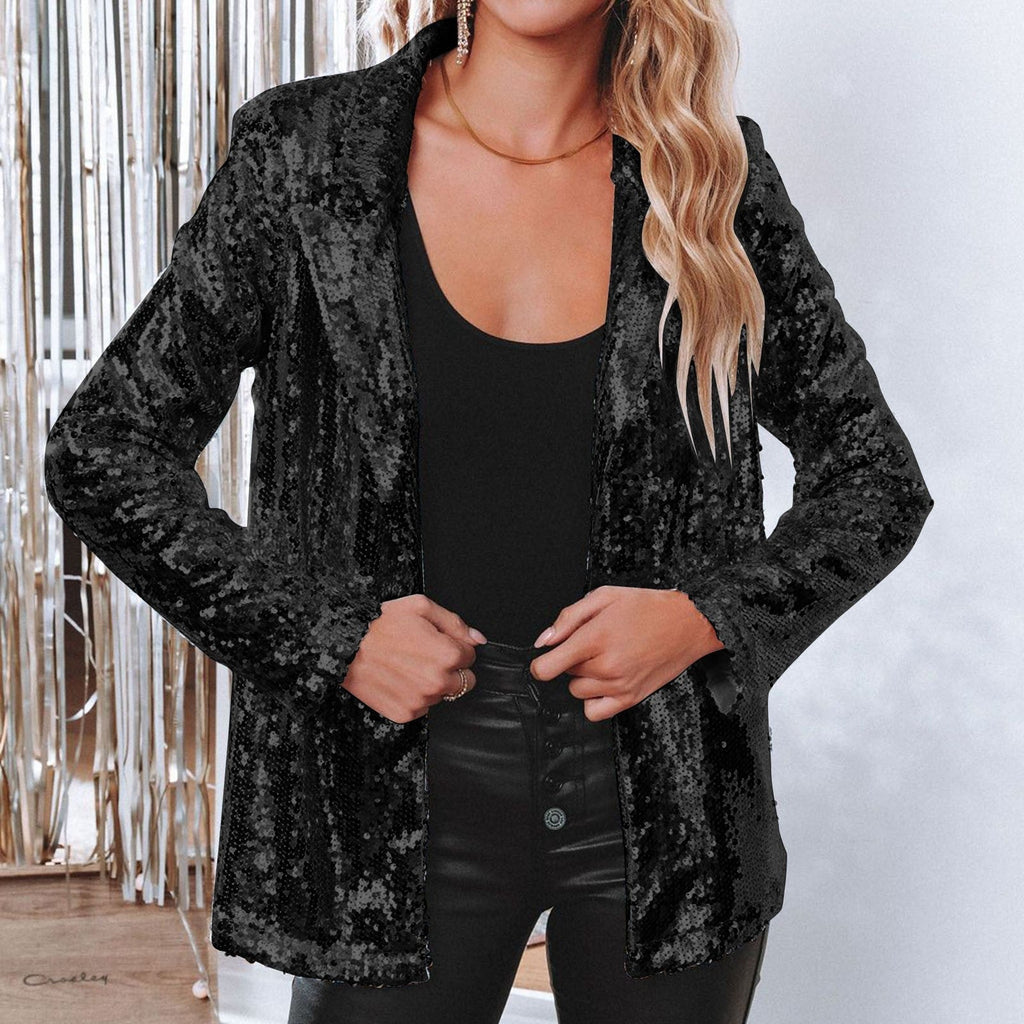 Winter Sequin Blazer for Women - Black